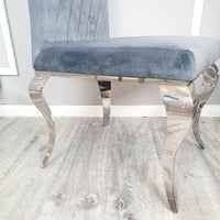 Nicole Luxury Dining Chair - High Scroll Back, Chrome Legs, Leather & Velvet Options - UK Luxury Furniture