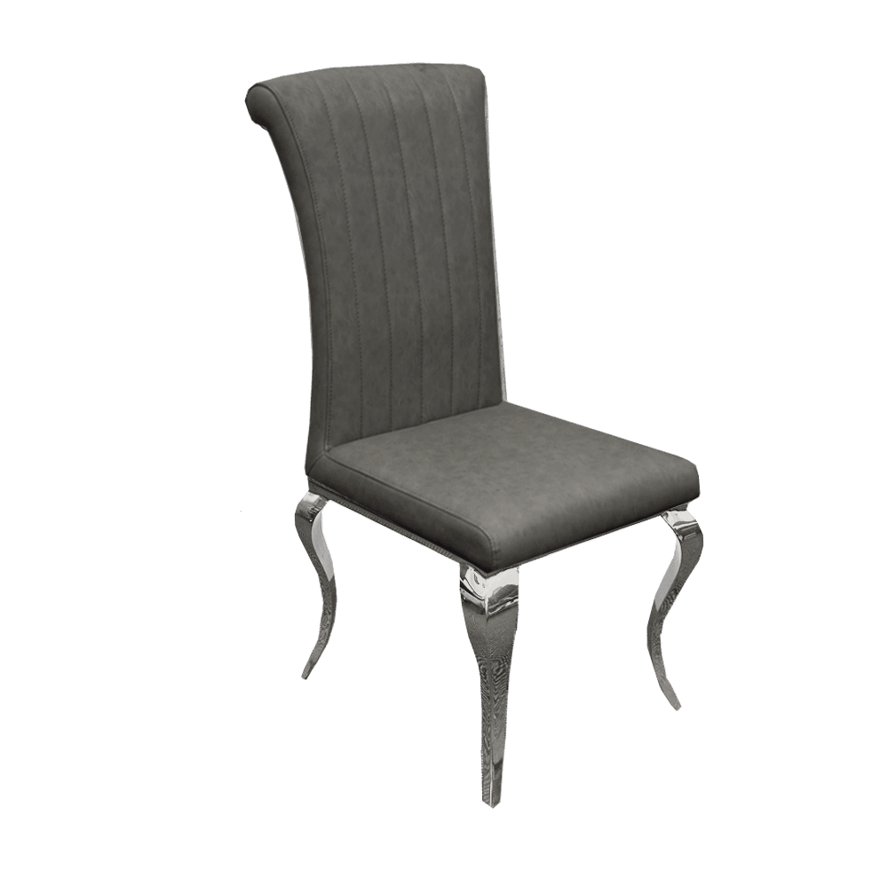Nicole Luxury Dining Chair - High Scroll Back, Chrome Legs, Leather & Velvet Options - UK Luxury Furniture