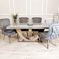 Arial Luxury Dining Table - Marble or Glass Top with Polished Stainless Steel Base - 1.6m, 1.8m, 2m Options - UK Luxury Furniture