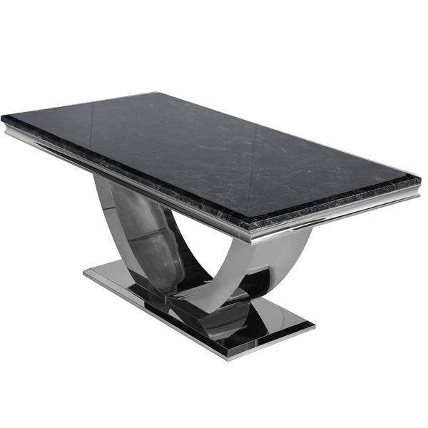 Arial Luxury Dining Table - Marble or Glass Top with Polished Stainless Steel Base - 1.6m, 1.8m, 2m Options - UK Luxury Furniture
