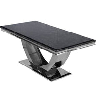 Arial Luxury Dining Table - Marble or Glass Top with Polished Stainless Steel Base - 1.6m, 1.8m, 2m Options - UK Luxury Furniture