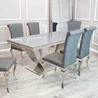 Arial Luxury Dining Table - Marble or Glass Top with Polished Stainless Steel Base - 1.6m, 1.8m, 2m Options - UK Luxury Furniture