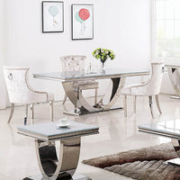 Arial Luxury Dining Table - Marble or Glass Top with Polished Stainless Steel Base - 1.6m, 1.8m, 2m Options - UK Luxury Furniture
