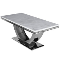 Arial Luxury Dining Table - Marble or Glass Top with Polished Stainless Steel Base - 1.6m, 1.8m, 2m Options - UK Luxury Furniture