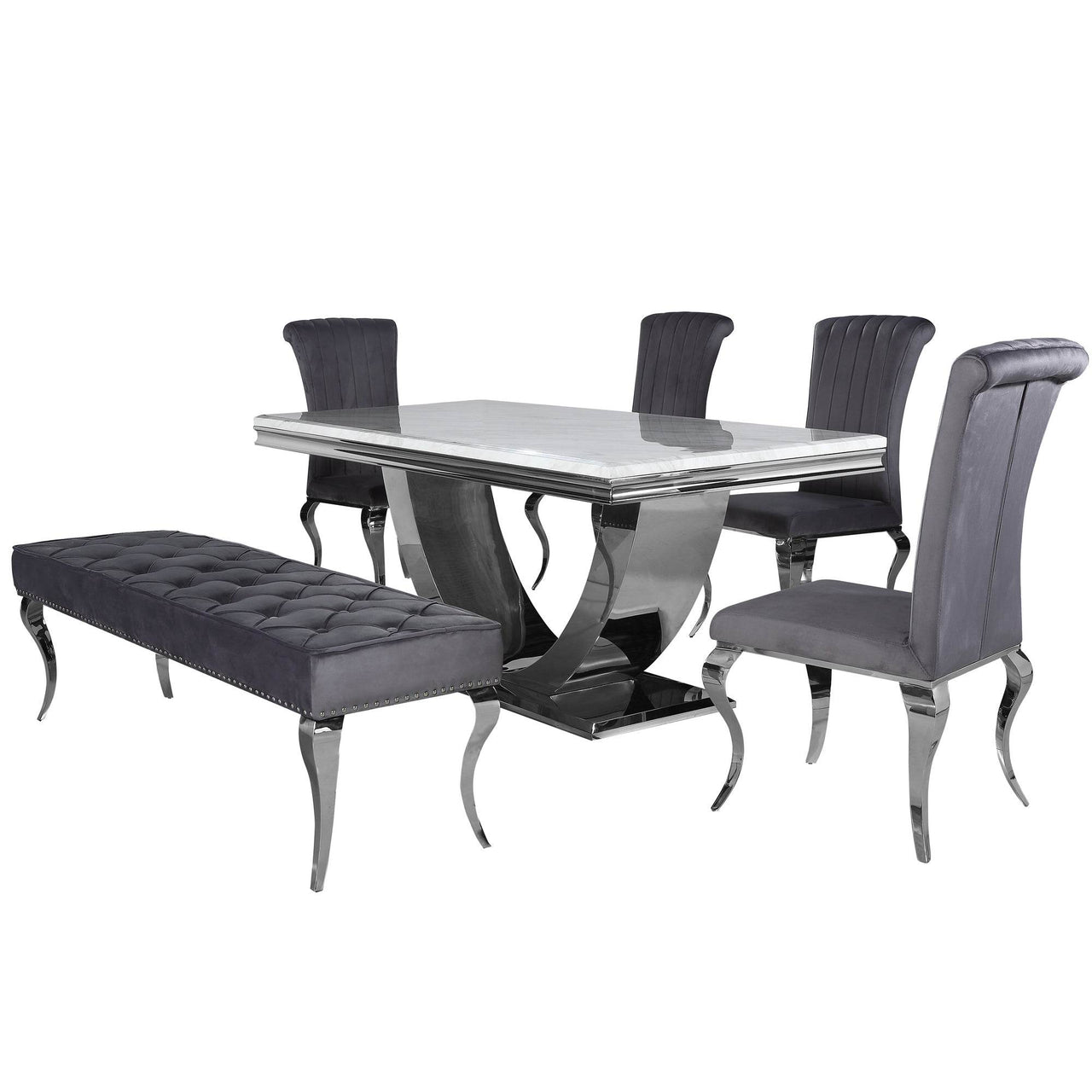 Arial Luxury Dining Table - Marble or Glass Top with Polished Stainless Steel Base - 1.6m, 1.8m, 2m Options - UK Luxury Furniture