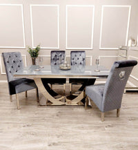Arial Luxury Dining Table - Marble or Glass Top with Polished Stainless Steel Base - 1.6m, 1.8m, 2m Options - UK Luxury Furniture