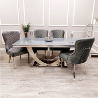 Arial Luxury Dining Table - Marble or Glass Top with Polished Stainless Steel Base - 1.6m, 1.8m, 2m Options - UK Luxury Furniture