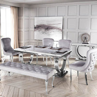 Luxurious Arriana Dining Table with Glass or Marble Top & Polished Stainless Steel Base - UK Luxury Furniture