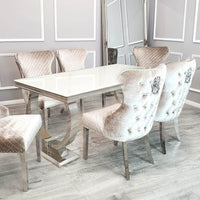 Luxurious Arriana Dining Table with Glass or Marble Top & Polished Stainless Steel Base - UK Luxury Furniture