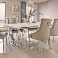 Luxurious Arriana Dining Table with Glass or Marble Top & Polished Stainless Steel Base - UK Luxury Furniture