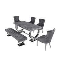 Luxurious Arriana Dining Table with Glass or Marble Top & Polished Stainless Steel Base - UK Luxury Furniture