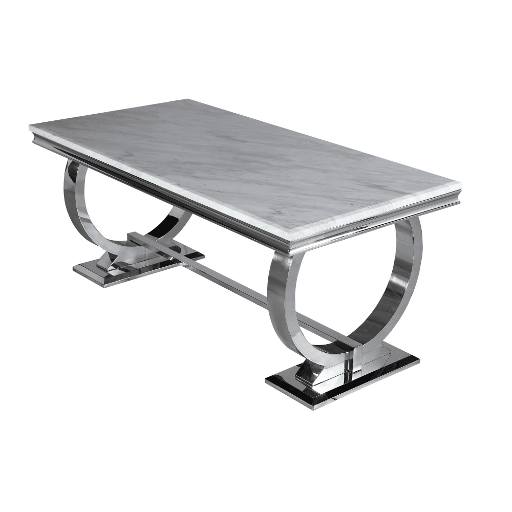 Luxurious Arriana Dining Table with Glass or Marble Top & Polished Stainless Steel Base - UK Luxury Furniture