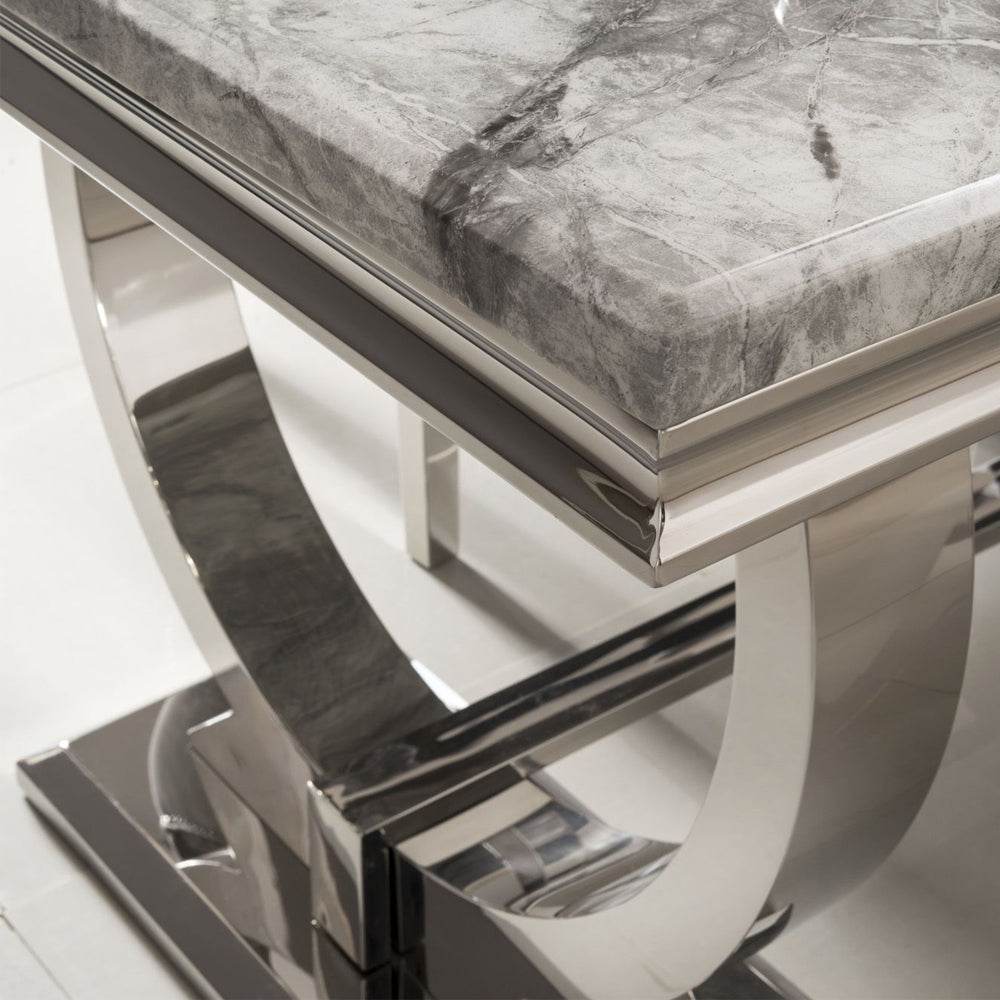Luxurious Arriana Dining Table with Glass or Marble Top & Polished Stainless Steel Base - UK Luxury Furniture