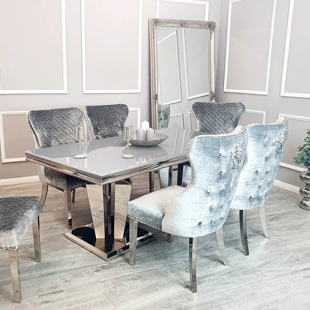 Athena 1.8M Dining Table With Double Mirrored Pedestal Base - Elegant Class & Sophistication - UK Luxury Furniture