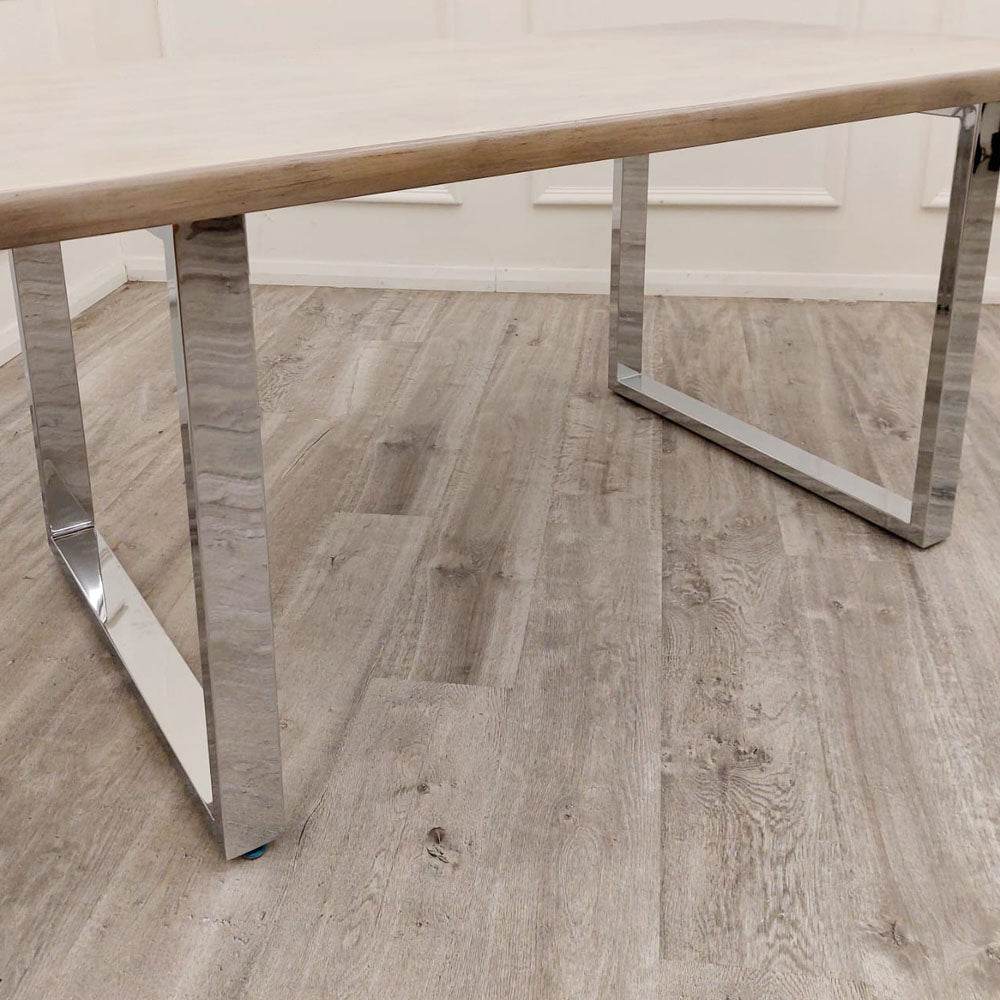Freya 1.8m Dining Table - Solid Light Pine Wood Top with Elegant Chrome Metal Legs - UK Luxury Furniture
