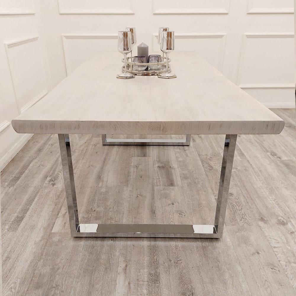 Freya 1.8m Dining Table - Solid Light Pine Wood Top with Elegant Chrome Metal Legs - UK Luxury Furniture