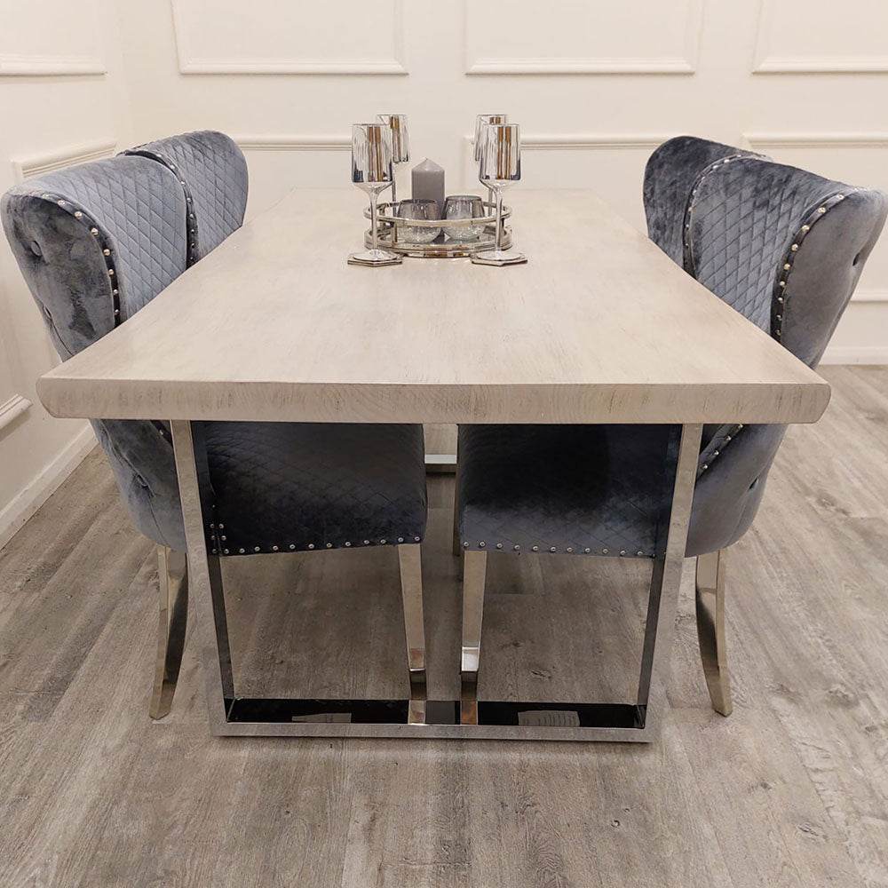 Freya 1.8m Dining Table - Solid Light Pine Wood Top with Elegant Chrome Metal Legs - UK Luxury Furniture