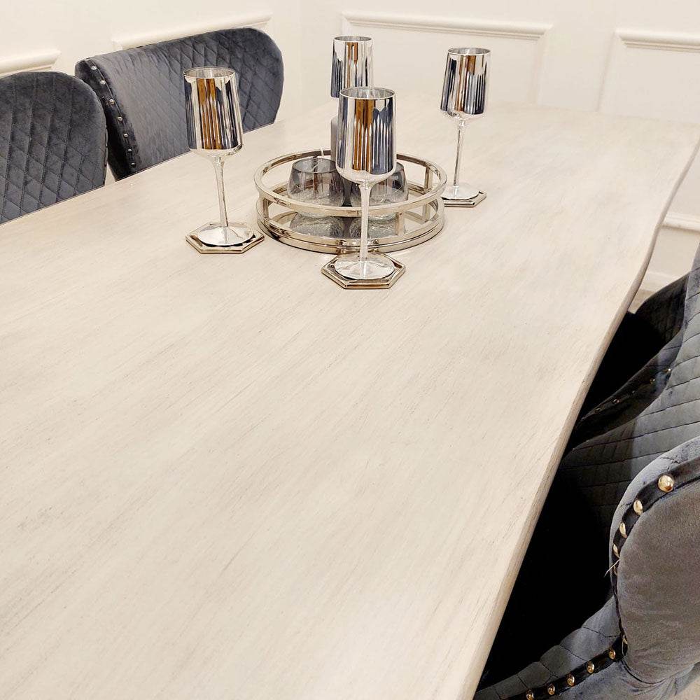 Freya 1.8m Dining Table - Solid Light Pine Wood Top with Elegant Chrome Metal Legs - UK Luxury Furniture