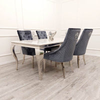 Louis Chrome Dining Table - Contemporary Parisian Chic, Marble & Glass Options, Sturdy Stainless Steel Base - UK Luxury Furniture