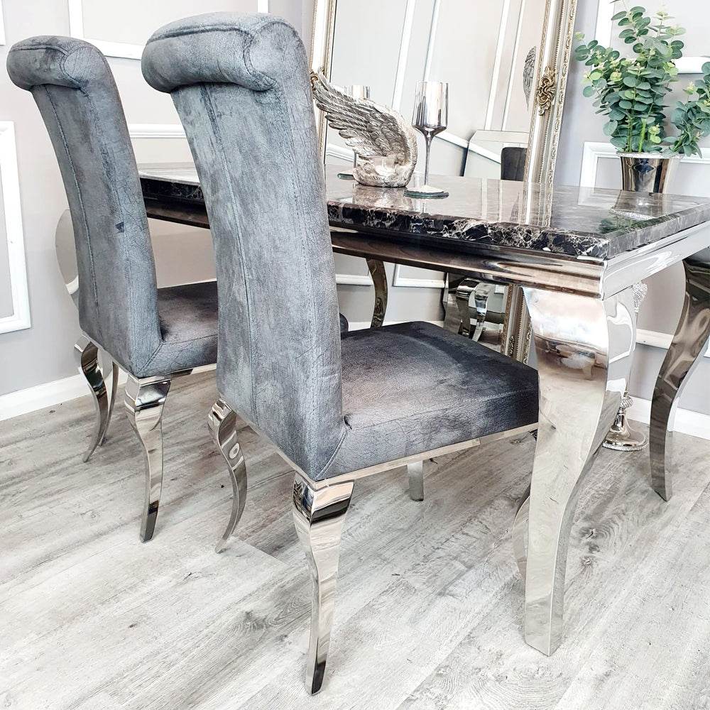 Louis Chrome Dining Table - Contemporary Parisian Chic, Marble & Glass Options, Sturdy Stainless Steel Base - UK Luxury Furniture
