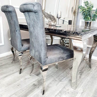 Louis Chrome Dining Table - Contemporary Parisian Chic, Marble & Glass Options, Sturdy Stainless Steel Base - UK Luxury Furniture