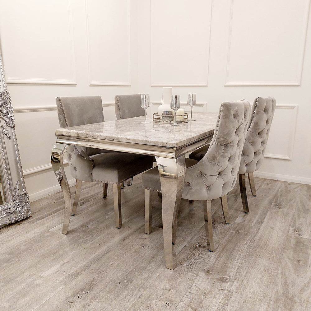 Louis Chrome Dining Table - Contemporary Parisian Chic, Marble & Glass Options, Sturdy Stainless Steel Base - UK Luxury Furniture