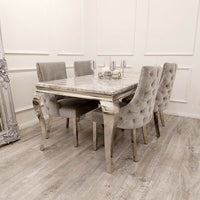 Louis Chrome Dining Table - Contemporary Parisian Chic, Marble & Glass Options, Sturdy Stainless Steel Base - UK Luxury Furniture