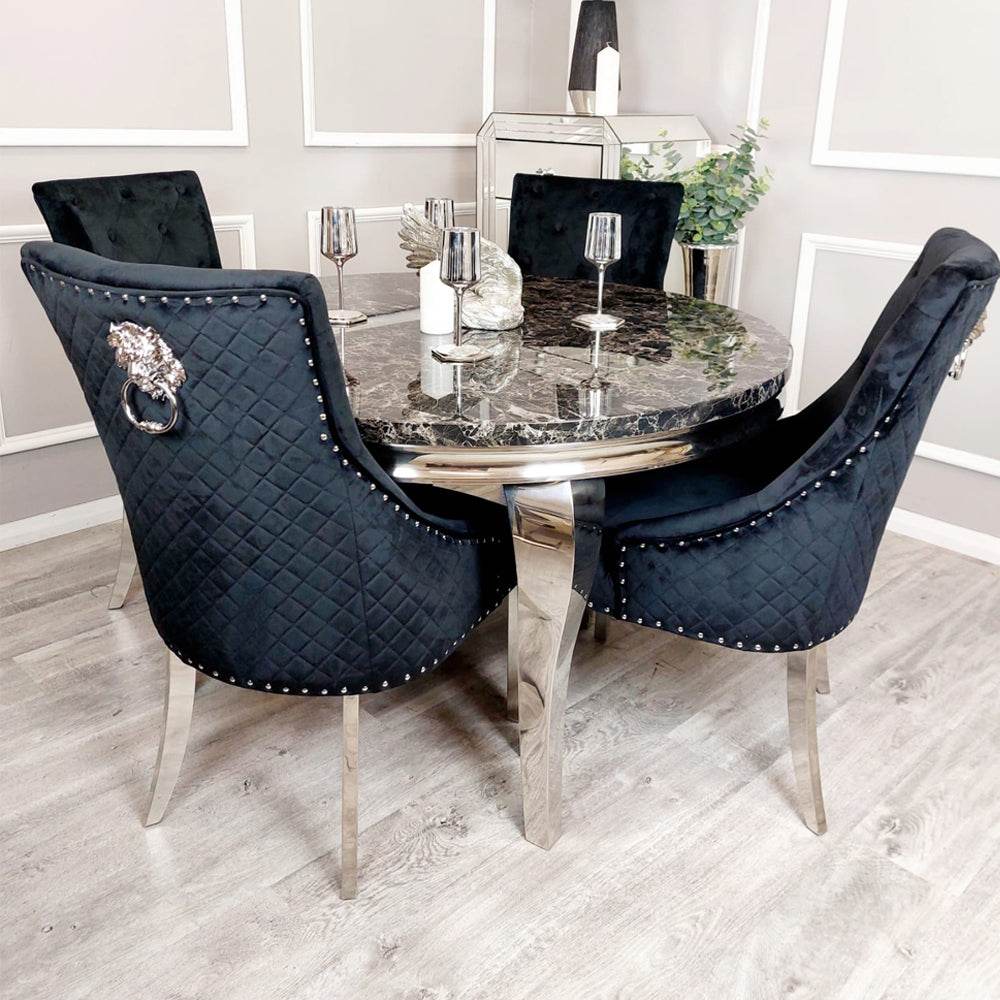 Louis Chrome Dining Table - Contemporary Parisian Chic, Marble & Glass Options, Sturdy Stainless Steel Base - UK Luxury Furniture