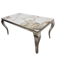 Louis Chrome Dining Table - Contemporary Parisian Chic, Marble & Glass Options, Sturdy Stainless Steel Base - UK Luxury Furniture