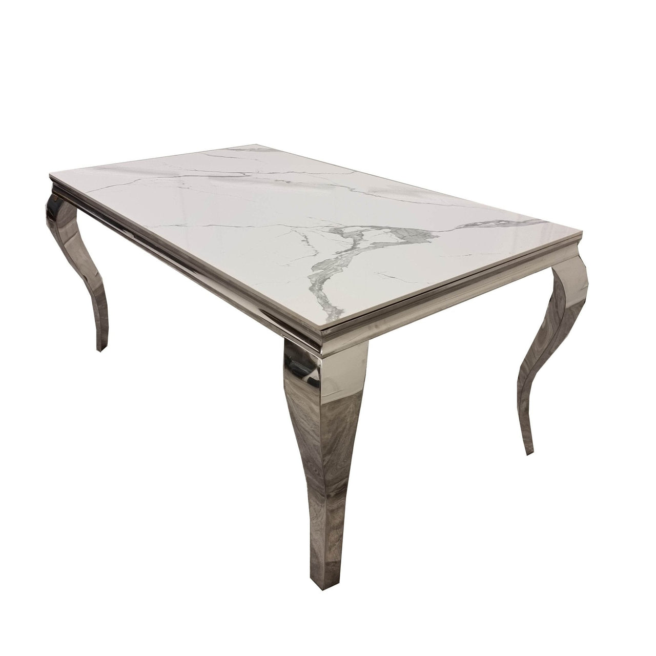Louis Chrome Dining Table - Contemporary Parisian Chic, Marble & Glass Options, Sturdy Stainless Steel Base - UK Luxury Furniture