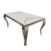 Louis Chrome Dining Table - Contemporary Parisian Chic, Marble & Glass Options, Sturdy Stainless Steel Base - UK Luxury Furniture