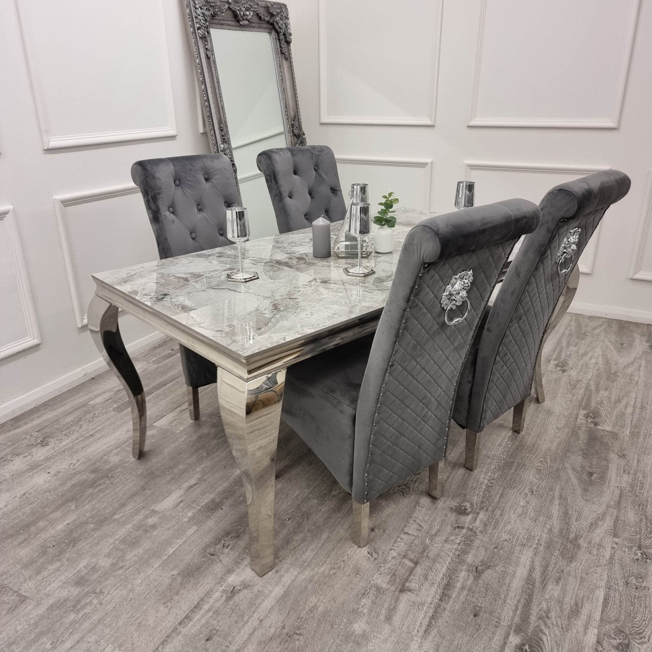 Louis Chrome Dining Table - Contemporary Parisian Chic, Marble & Glass Options, Sturdy Stainless Steel Base - UK Luxury Furniture
