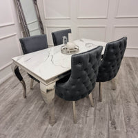 Louis Chrome Dining Table - Contemporary Parisian Chic, Marble & Glass Options, Sturdy Stainless Steel Base - UK Luxury Furniture