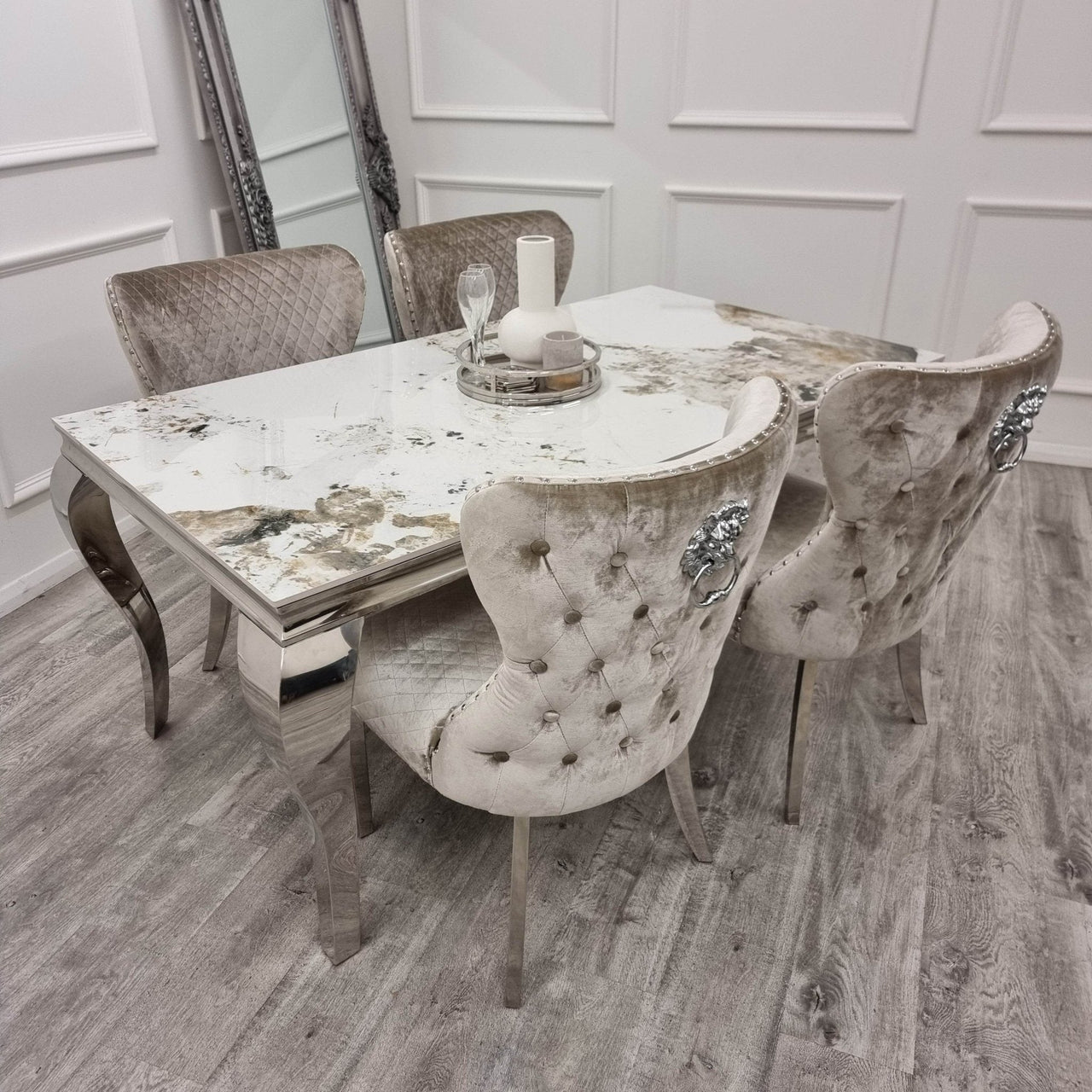 Louis Chrome Dining Table - Contemporary Parisian Chic, Marble & Glass Options, Sturdy Stainless Steel Base - UK Luxury Furniture
