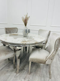 Louis Chrome Dining Table - Contemporary Parisian Chic, Marble & Glass Options, Sturdy Stainless Steel Base - UK Luxury Furniture