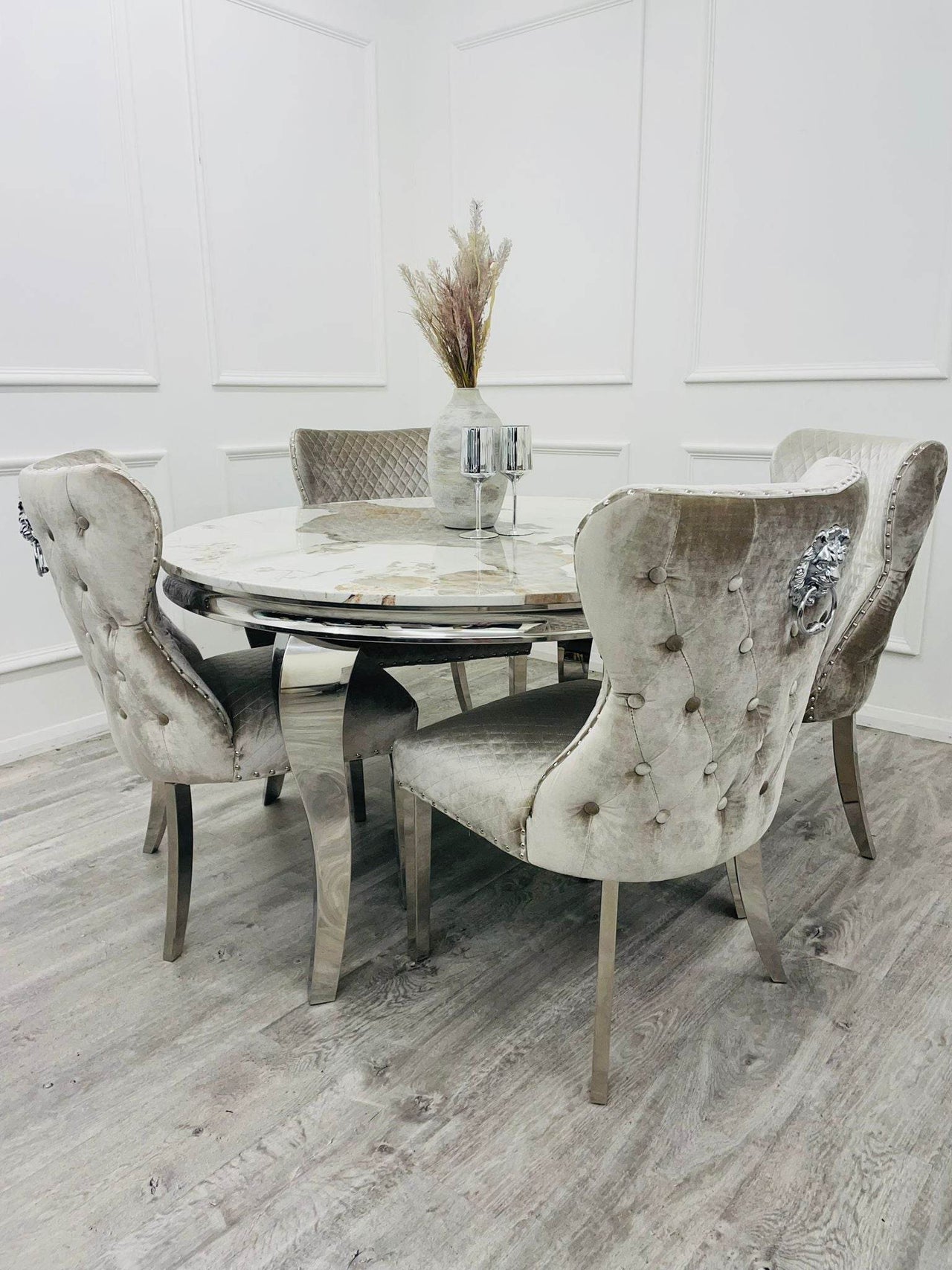 Louis Chrome Dining Table - Contemporary Parisian Chic, Marble & Glass Options, Sturdy Stainless Steel Base - UK Luxury Furniture