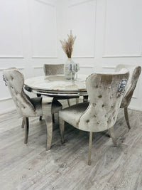 Louis Chrome Dining Table - Contemporary Parisian Chic, Marble & Glass Options, Sturdy Stainless Steel Base - UK Luxury Furniture