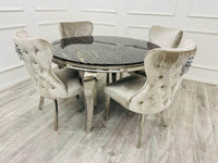 Louis Chrome Dining Table - Contemporary Parisian Chic, Marble & Glass Options, Sturdy Stainless Steel Base - UK Luxury Furniture