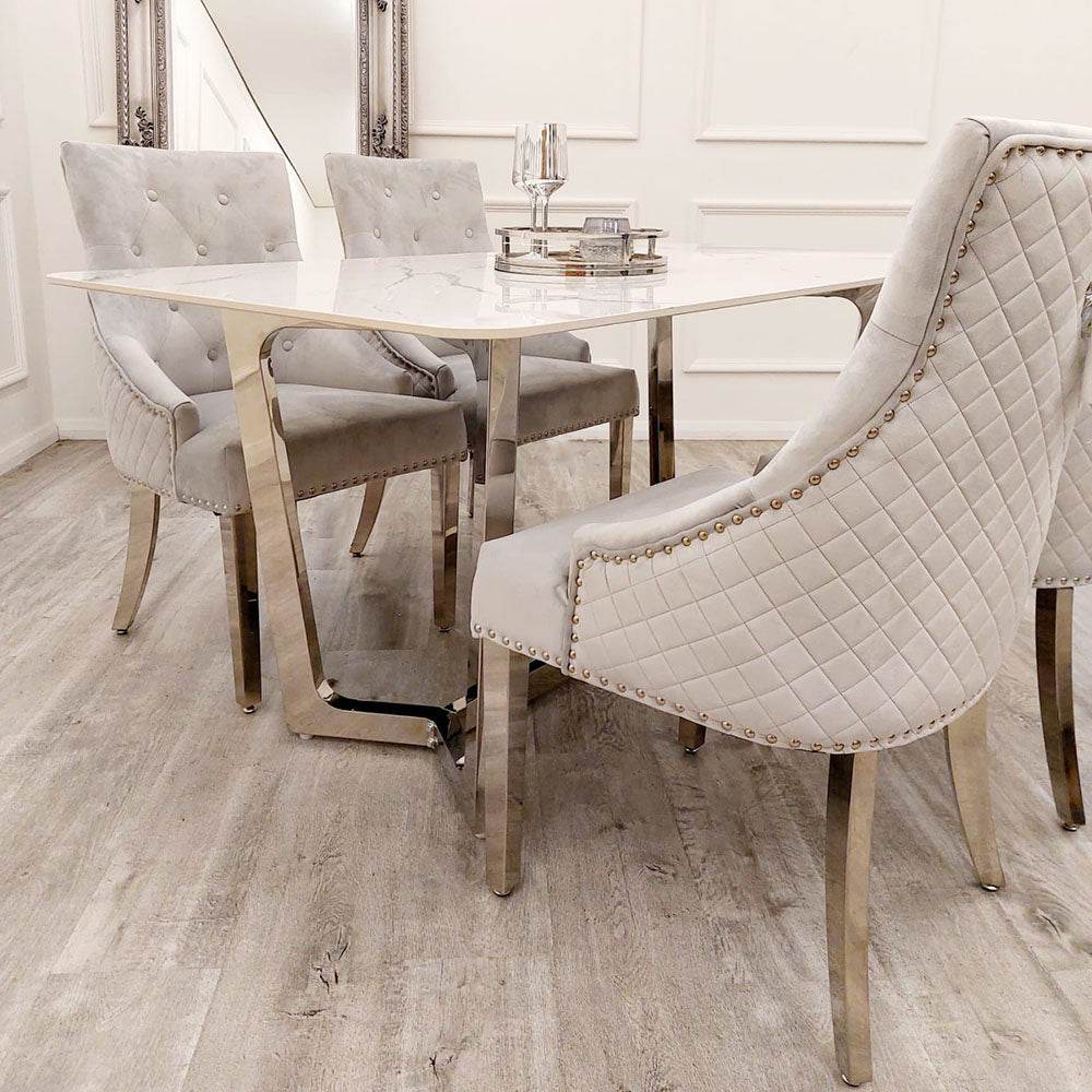 Lucien 1.6M Chrome Dining Table with Elegant Polar White Sintered Stone Top - UK Luxury Furniture