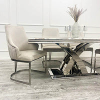 Stylish Milan Dining Table - 1.8m Polished Marble or Glass Top with Elegant Stainless Steel Base - UK Luxury Furniture