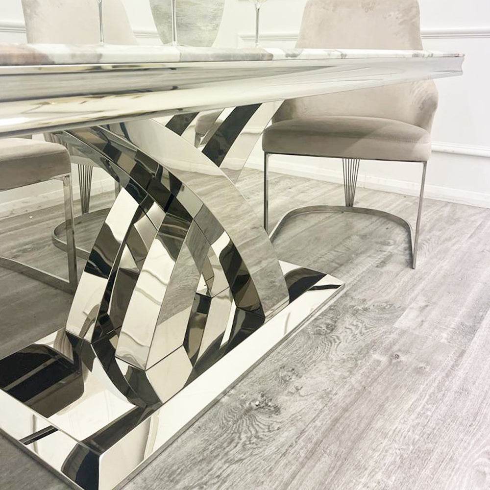 Stylish Milan Dining Table - 1.8m Polished Marble or Glass Top with Elegant Stainless Steel Base - UK Luxury Furniture