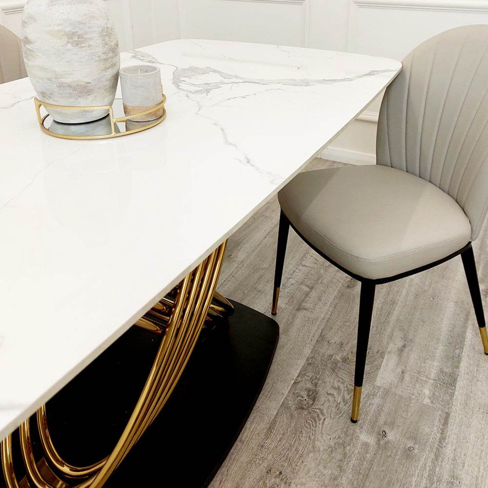 Orion Gold Dining Table 1.8M with Polar White Sintered Stone Top and Bold Black Base - UK Luxury Furniture