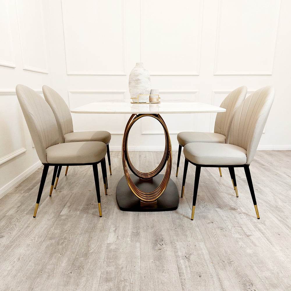 Orion Gold Dining Table 1.8M with Polar White Sintered Stone Top and Bold Black Base - UK Luxury Furniture