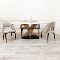 Orion Gold Dining Table 1.8M with Polar White Sintered Stone Top and Bold Black Base - UK Luxury Furniture
