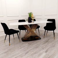 Orion Gold Dining Table 1.8M with Polar White Sintered Stone Top and Bold Black Base - UK Luxury Furniture