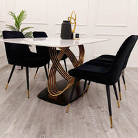 Orion Gold Dining Table 1.8M with Polar White Sintered Stone Top and Bold Black Base - UK Luxury Furniture