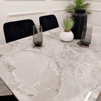 Titus 1.4m Black Dining Table with Grey or White Sintered Stone Top & Scandinavian Design - UK Luxury Furniture