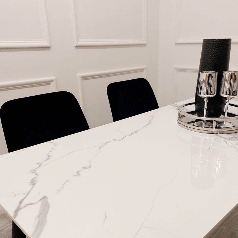 Titus 1.4m Black Dining Table with Grey or White Sintered Stone Top & Scandinavian Design - UK Luxury Furniture