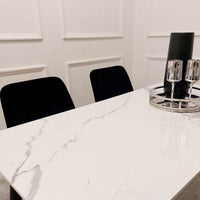 Titus 1.4m Black Dining Table with Grey or White Sintered Stone Top & Scandinavian Design - UK Luxury Furniture