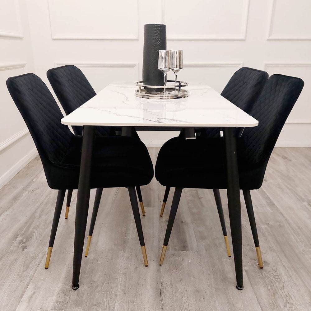Titus 1.4m Black Dining Table with Grey or White Sintered Stone Top & Scandinavian Design - UK Luxury Furniture
